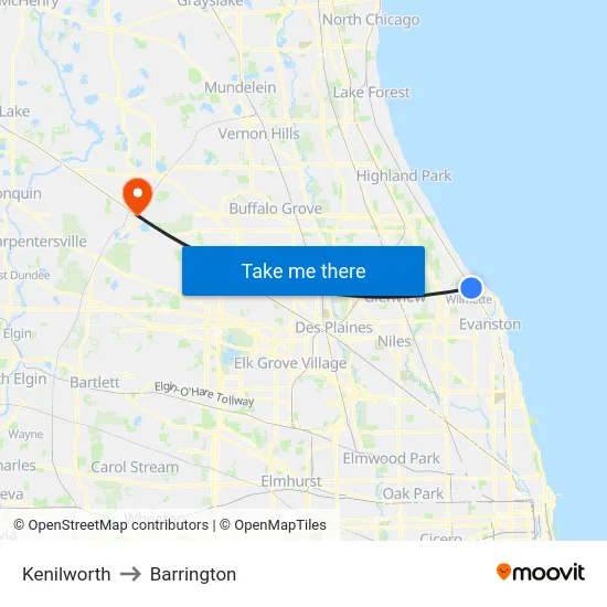 Kenilworth to Barrington map