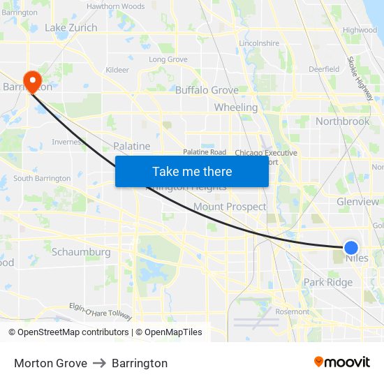 Morton Grove to Barrington map