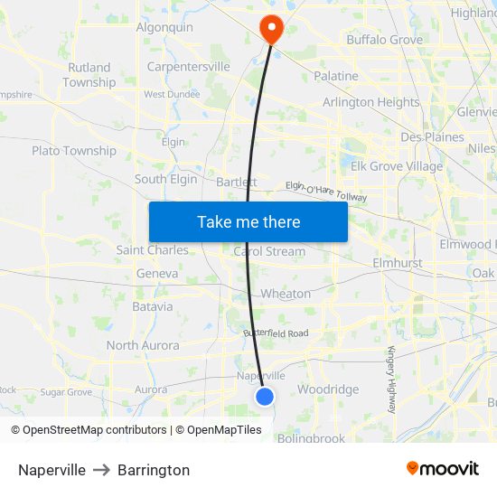 Naperville to Barrington map