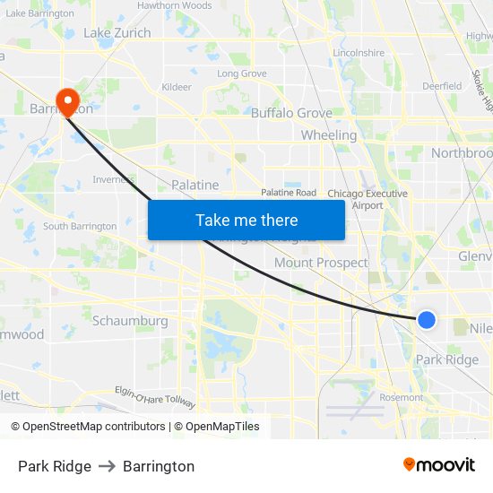 Park Ridge to Barrington map