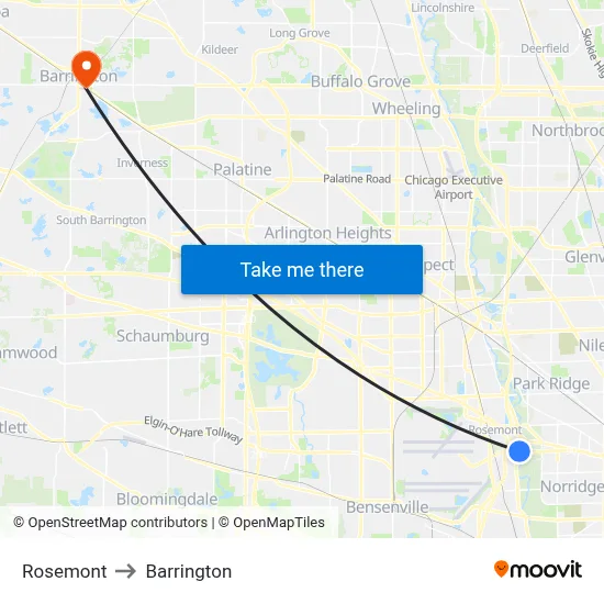 Rosemont to Barrington map