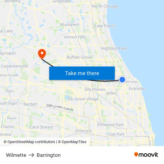 Wilmette to Barrington map