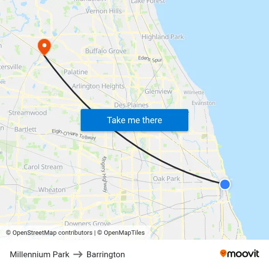 Millennium Park to Barrington map