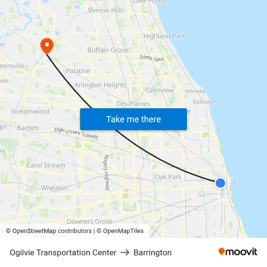 Ogilvie Transportation Center to Barrington map