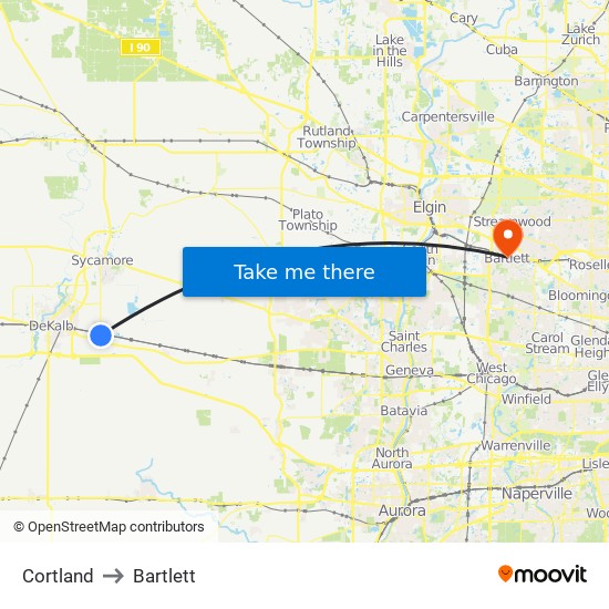 Cortland to Bartlett map