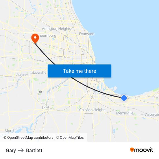Gary to Bartlett map