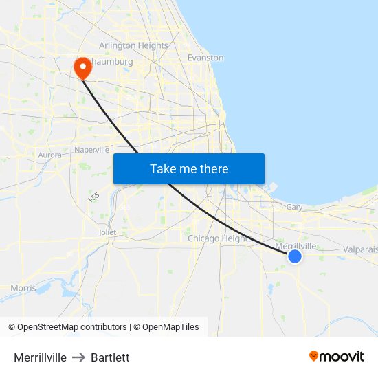 Merrillville to Bartlett map