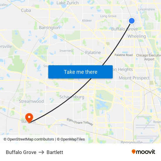 Buffalo Grove to Bartlett map