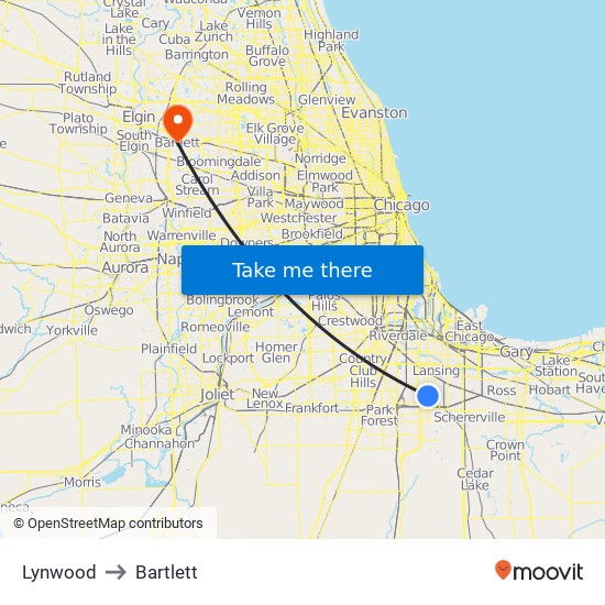 Lynwood to Bartlett map