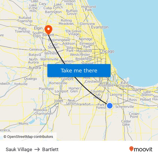 Sauk Village to Bartlett map