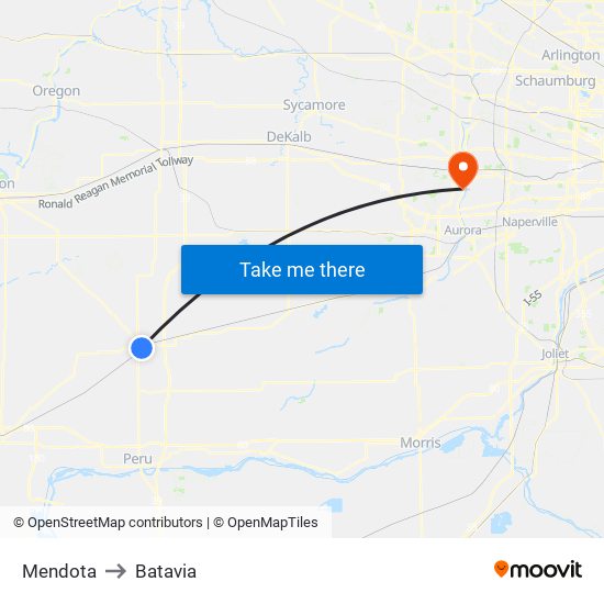 Mendota to Batavia map