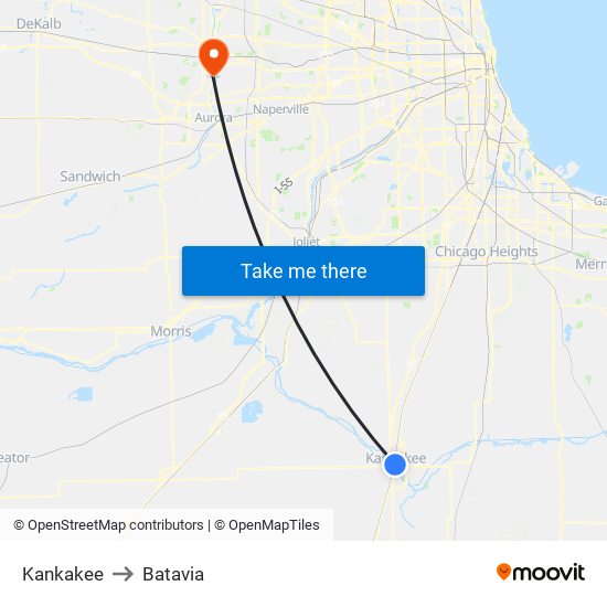 Kankakee to Batavia map