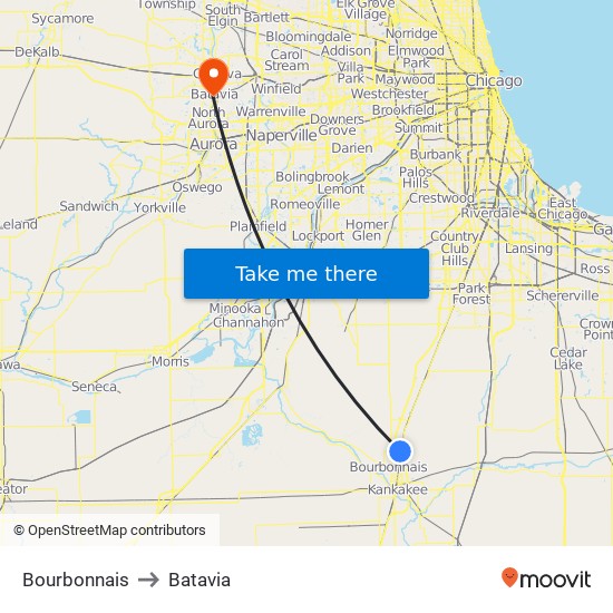 Bourbonnais to Batavia map