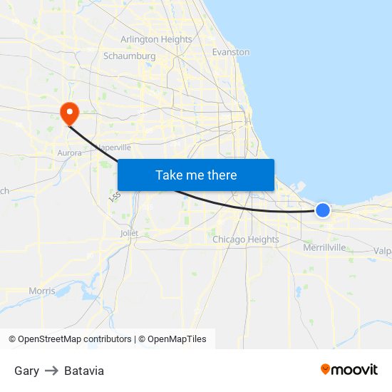 Gary to Batavia map