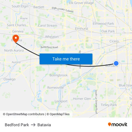 Bedford Park to Batavia map