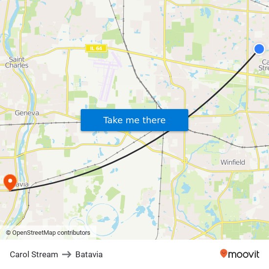 Carol Stream to Batavia map