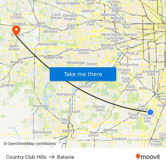 Country Club Hills to Batavia map