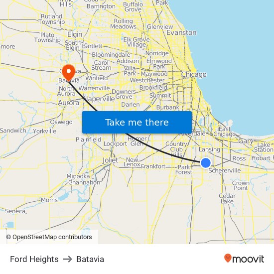 Ford Heights to Batavia map