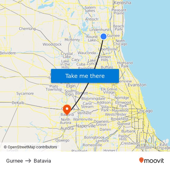 Gurnee to Batavia map