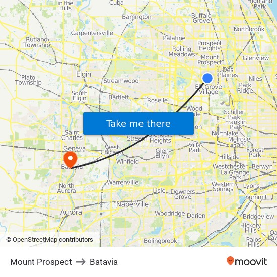 Mount Prospect to Batavia map