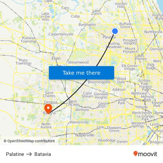 Palatine to Batavia map