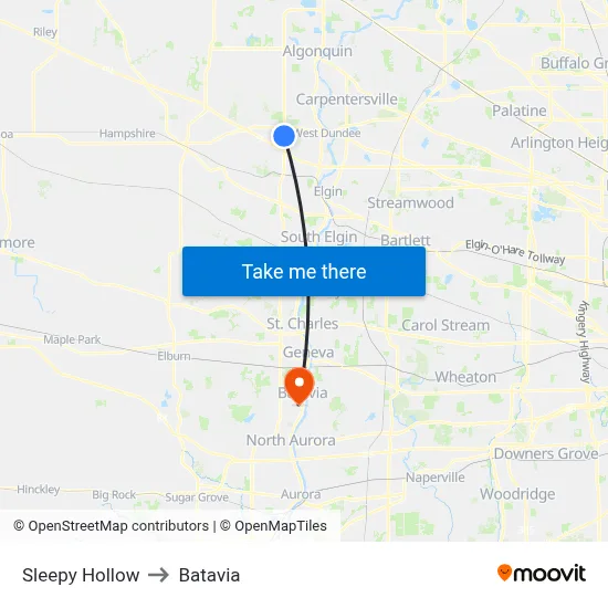 Sleepy Hollow to Batavia map