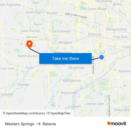 Western Springs to Batavia map