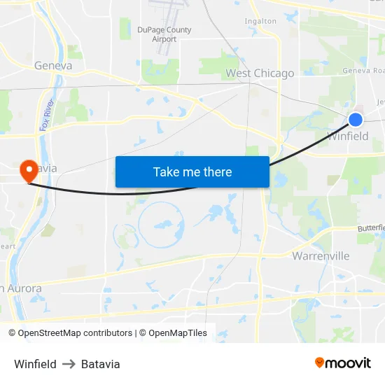 Winfield to Batavia map