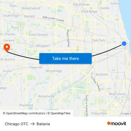 Chicago OTC to Batavia map