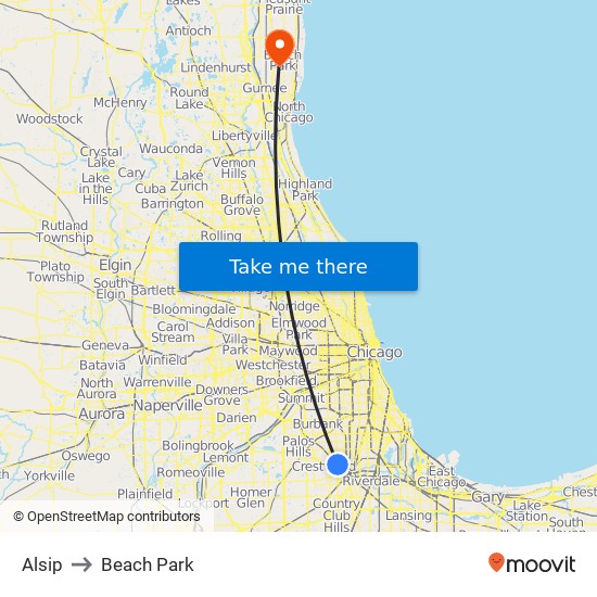Alsip to Beach Park map