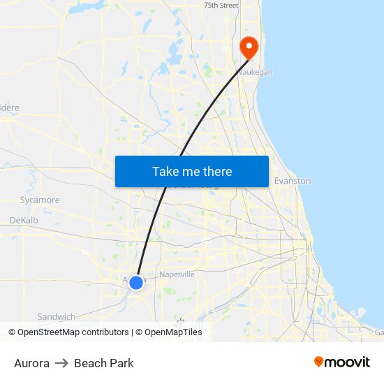 Aurora to Beach Park map