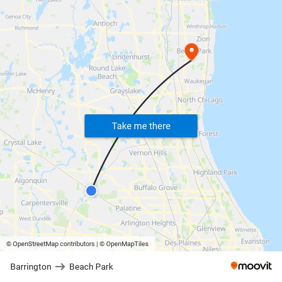 Barrington to Beach Park map