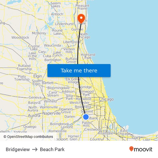 Bridgeview to Beach Park map