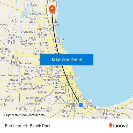 Burnham to Beach Park map