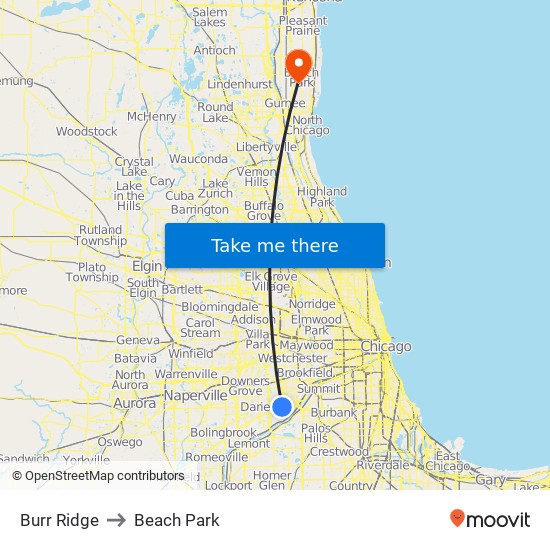 Burr Ridge to Beach Park map