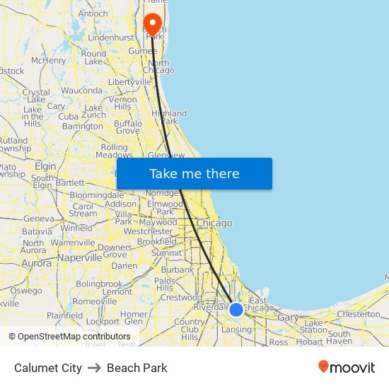 Calumet City to Beach Park map