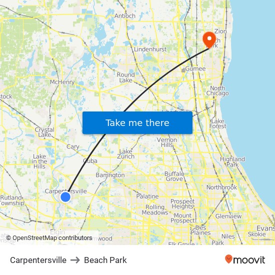 Carpentersville to Beach Park map