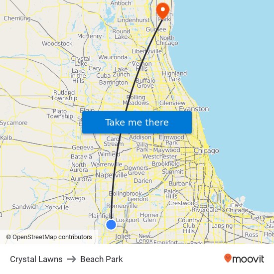 Crystal Lawns to Beach Park map