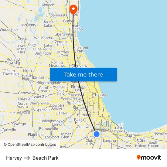 Harvey to Beach Park map