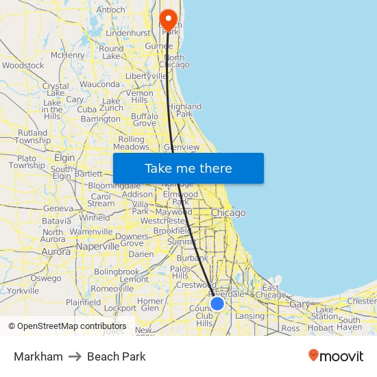 Markham to Beach Park map