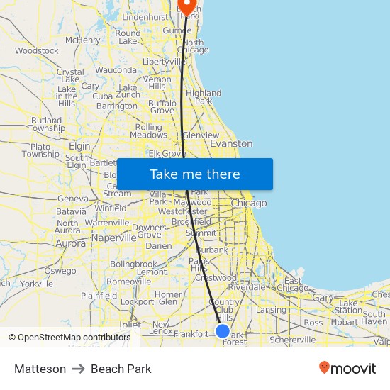 Matteson to Beach Park map