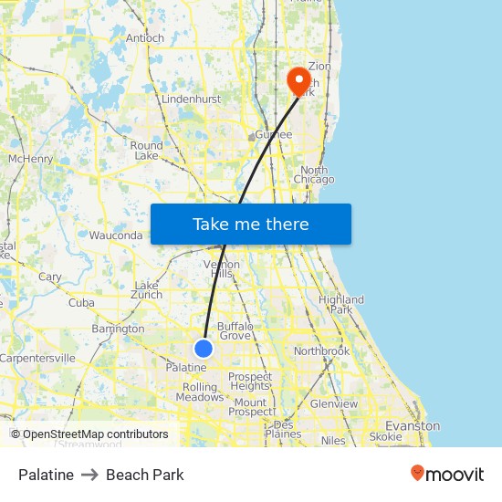 Palatine to Beach Park map