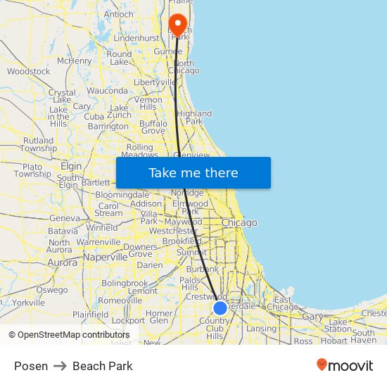 Posen to Beach Park map
