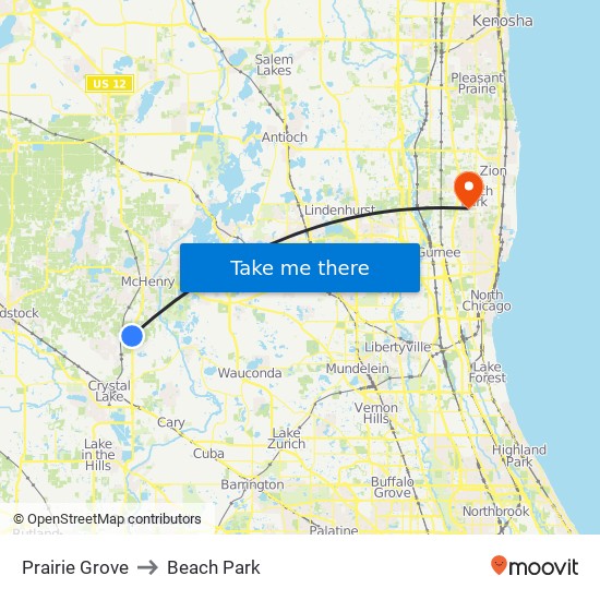 Prairie Grove to Beach Park map