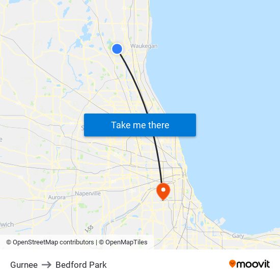 Gurnee to Bedford Park map