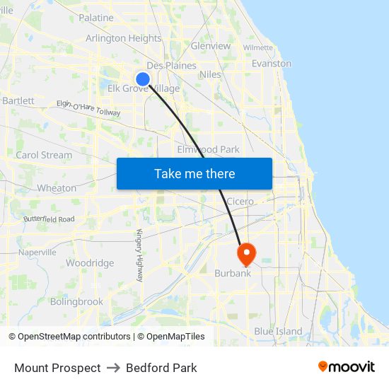 Mount Prospect to Bedford Park map