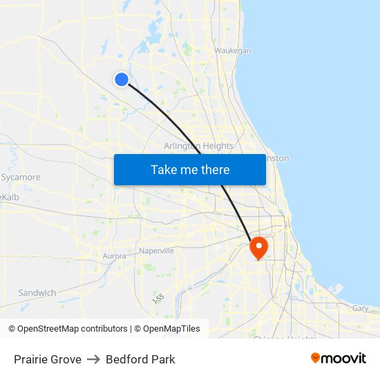 Prairie Grove to Bedford Park map