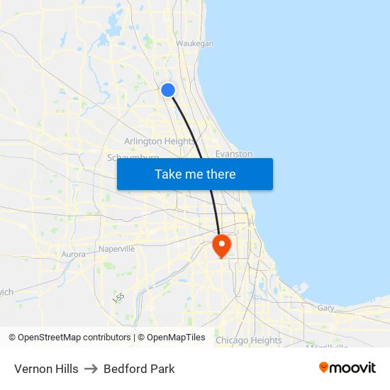 Vernon Hills to Bedford Park map