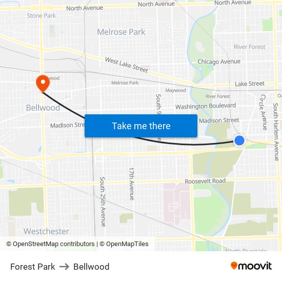 Forest Park to Bellwood map