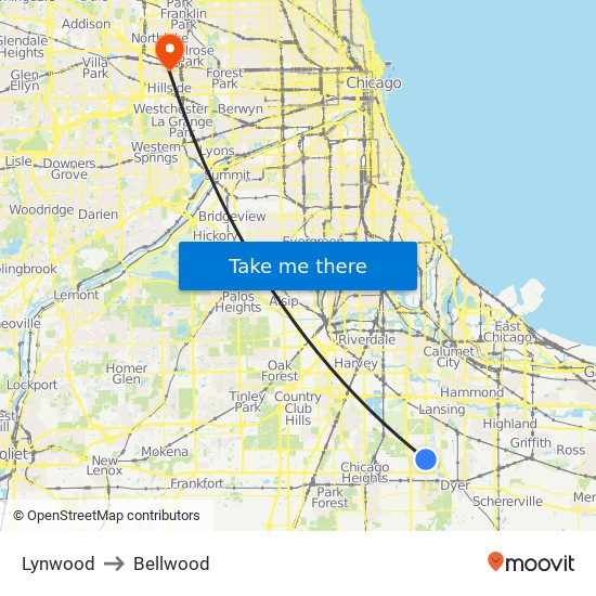 Lynwood to Bellwood map